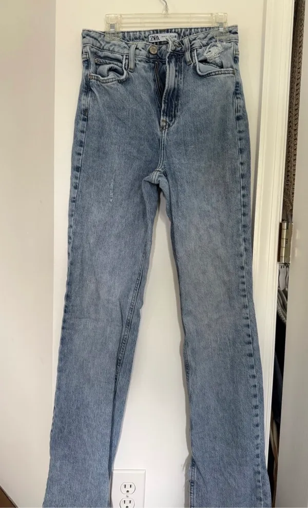 Zara Light Blue Distressed Split Hem Jeans - Image 10