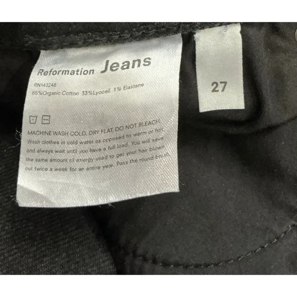 Reformation High Rise Straight Leg Snap Button Hem‎ Black Jeans Size 27 - Image 5