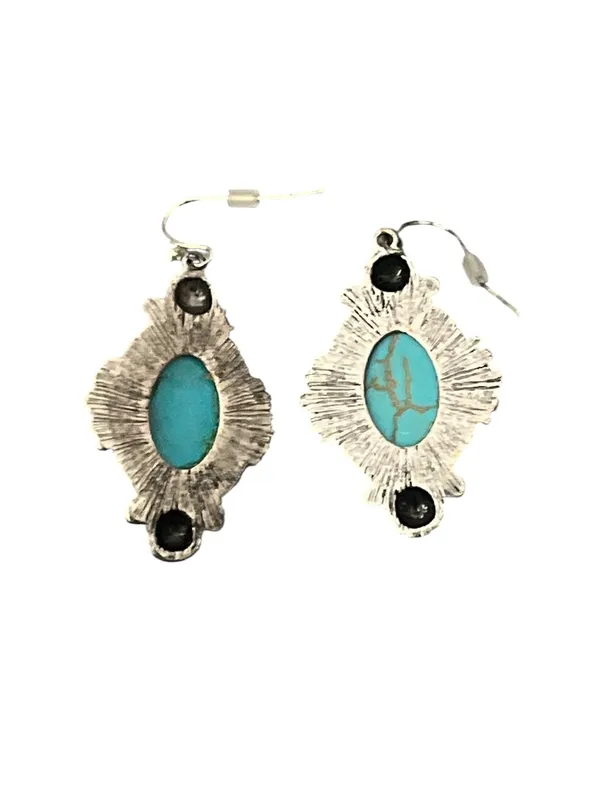 Faux Turquoise Squash Blossom Necklace & Earrings Jewelry Set 3 Pieces Southwest - Image 8