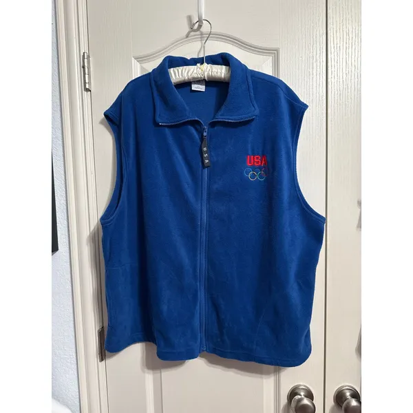 Vintage‎ USA Olympics Committee Blue Fleece Vest Retro United States - Image 2