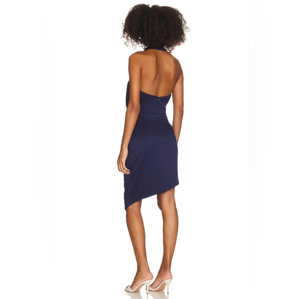 Elliatt Camo Navy Blue Halter Backless Satin Mini Dress Asymmetrical Hem NWT - Image 9