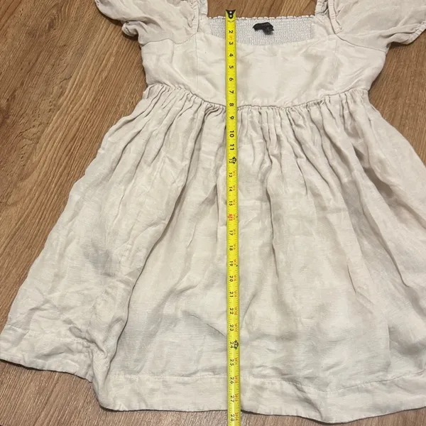 J. Crew Size 12 Beige Puff Sleeve Linen-Cupro Blend Mini A-Line Dress Pockets - Image 5