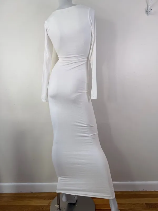 Naked Wardrobe Clean Girl Sculpting White Long Sleeve Bodycon Maxi Dress Med NWT - Image 5