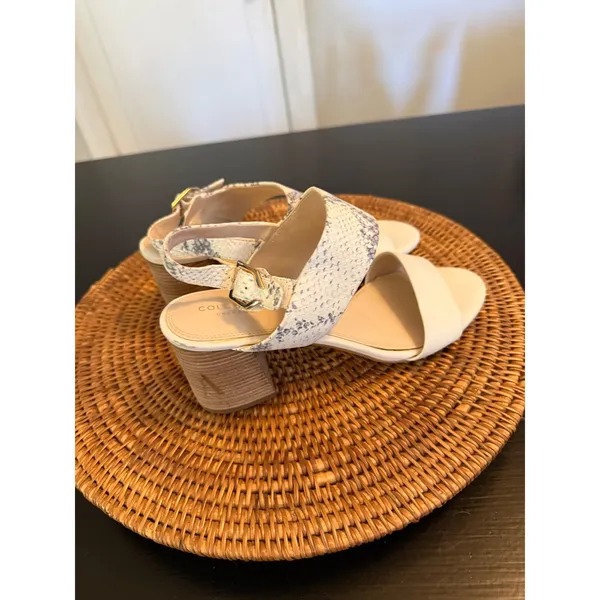 Cole Haan White Snakeskin Block Heel Sandals‎ Womens 8.5 B - Image 3