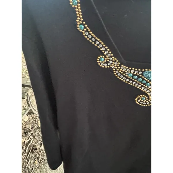 Bob‎ And Betty's Craft Women's Rhinestone And Turquoise Embellished Black Knit - Image 9