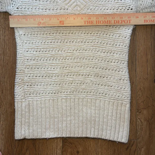 Lucky Brand Coastal‎ Cream Open Knit V Neck Sweater Alpaca Wool Womens L Cottage - Image 5