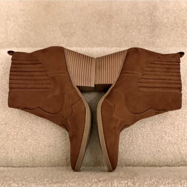 Kaari Blue Western Ankle Booties Brown Suede Boho Pointed‎ Toe Women 7M - Image 6