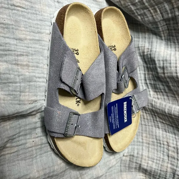 Birkenstock Arizona Suede Glitter Purple Sandals - Image 4