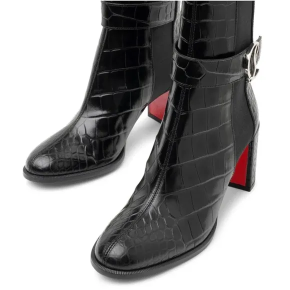 Christian Louboutin Croc Embossed Chelsea Boot 70 Calf Leather in‎ Black Size 37 - Image 8