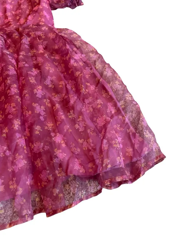 Altar'd State Floral Print Mini Dress Puff Sleeves Full Skirt Size Medium - Image 6