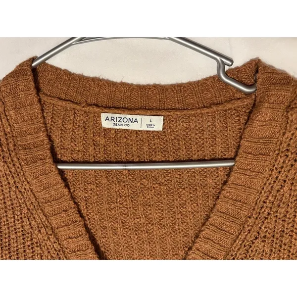 Arizona Jeans Women's Cropped Knitted Cardigan Sweater L Rust Brown Color - Image 6