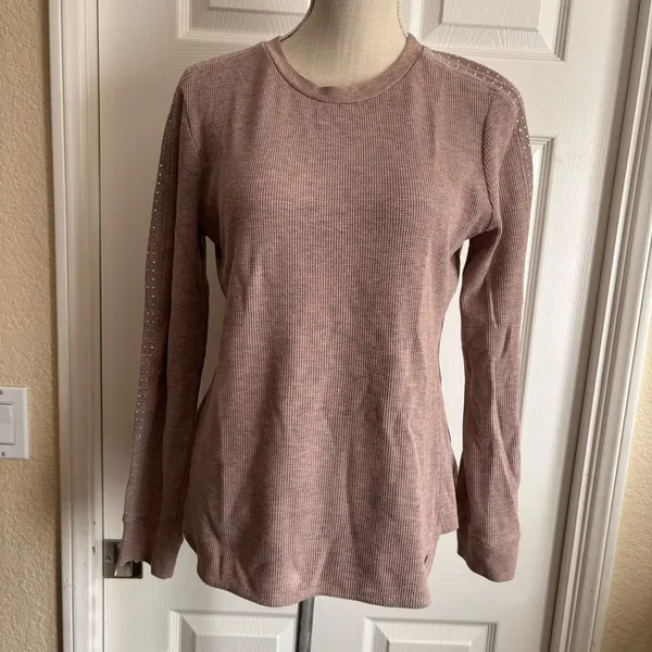 Marc New York Performance Top XL Mauve Waffle Knit Rhinestone Sleeve Thermal - Image 3