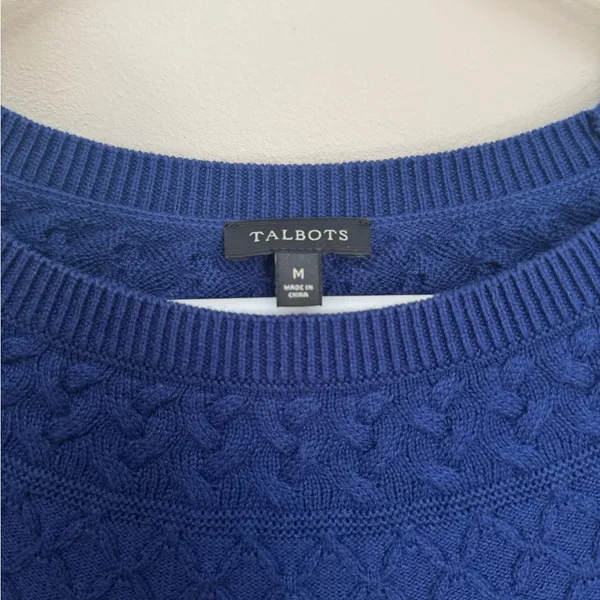 Talbots Cable Yoke Cotton Cashmere Blend Sweater Navy Size Medium Pullover - Image 4
