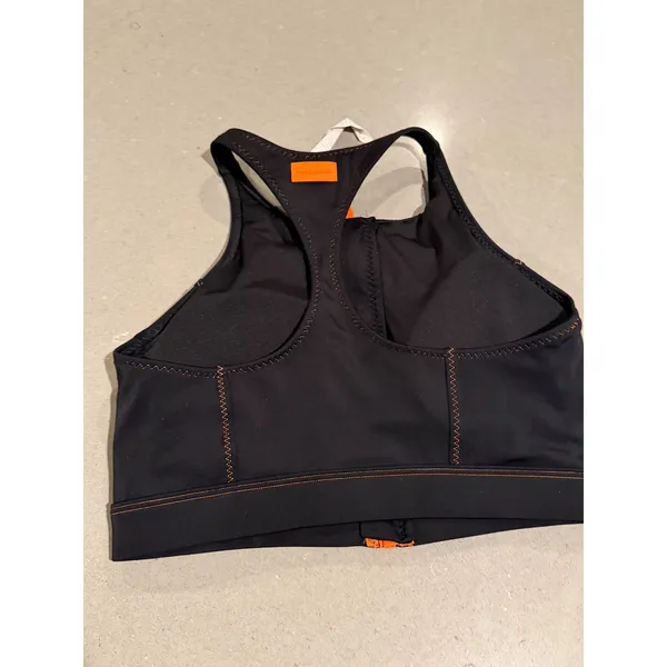 Fabletics Black Orange Zip Front Racerback Sports Bra Top‎ Women's M - Image 2
