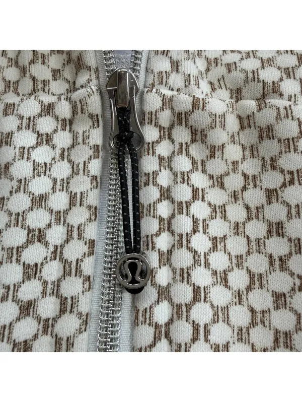Lululemon Full Zip Hoodie Womens Size 8 Cream Brown Pattern Athletic Jacket - Image 4