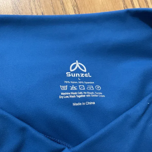 Sunzel Women Teal Blue High Waisted Leggings V-Back Seam Hidden Pocket Size L - Image 6