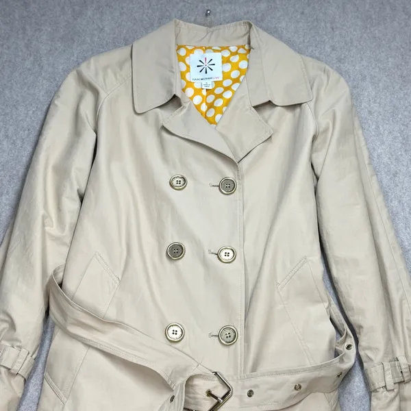 Isaac Mizrahi Trench Coat Womens S Beige Classic Preppy Dark Academia Business - Image 8