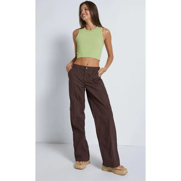 Pacsun Women’s Brown 90's Baggy Cargo Pant Low Rise Puddle‎ Size Medium NEW - Image 3