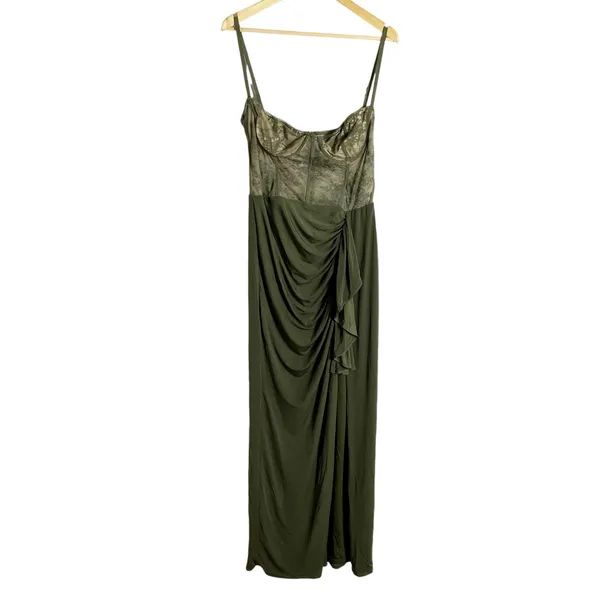 Katie May Willow Olive Green Lace Bustier Maxi Formal Gown Dress Sz XL - Image 6