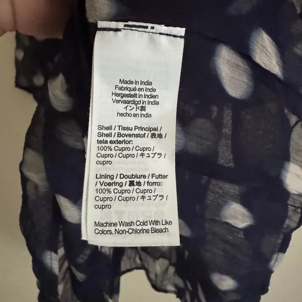 J. Crew Sheer Flowy Smocked Top Ombré Polka Dot Crinkle Chiffon Navy Large Cupro - Image 5