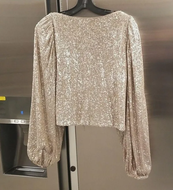 💕JONATHAN SIMKAI💕 Sequin Ruched Front Top ~ Champagne Medium - Image 7