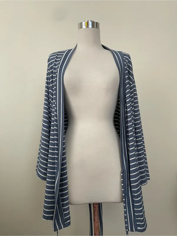 State of day Striped Navy & White Women’s Wrap Robe with Tie Belt - Image 4