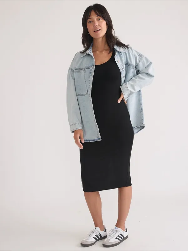 Marine Layer Lexi Rib Long Sleeve Midi Black Dress - Image 4