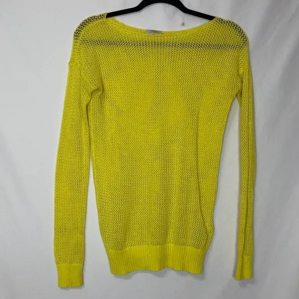 Madewell Wallace Yellow Open Knit Pullover Sweater Womens XS Sheer Florescent - Image 5