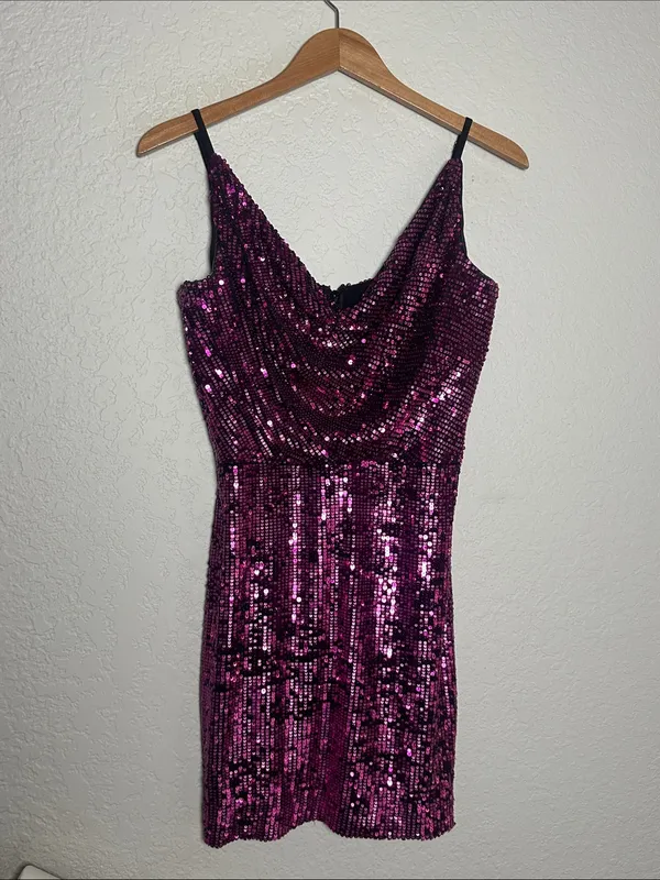 Dress The Population Paloma Sequin Mini Dress Purple Sexy Cocktail Party Evening - Image 3