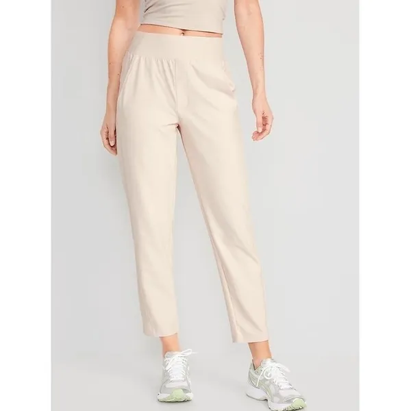 Old Navy Beige PowerSoft Go-Dry High Waisted Ribbed Panel Jogger Pants Small‎ - Image 2