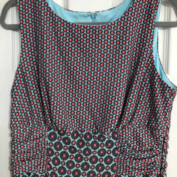 Roz & Ali‎ New geometric dress sleeveless ruched waist pink blue women’s size 12 - Image 2