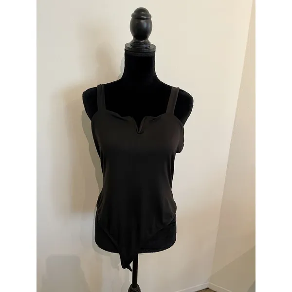 Abound Women's Black V-Neck Tank Bodysuit Sleeveless Stretch Size L NEW - Image 2
