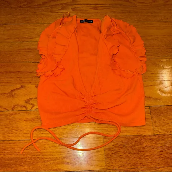🍎Zara Bright Orange Ribbed Crop Top - Image 2