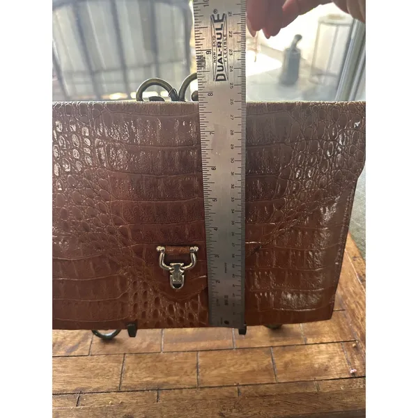 Vintage Vivace Brown Croc Embossed Leather Envelope Clutch Purse‎ Korea 11" EUC - Image 7