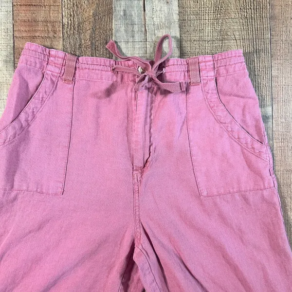 Sincerely Jules Cargo Pants Womens L Dusty Rose Linen Look Drawstring Wide Leg - Image 4