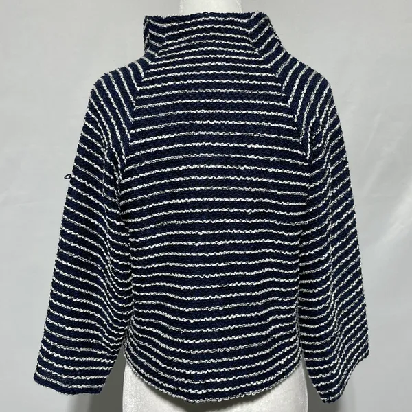 ZARA Striped Textured Mock Neck 3/4 Sleeve Sweater Top Navy White Size Medium - Image 10