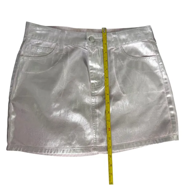Gianni Bini NWT Sz S Mini Skirt Distressed Metallic Silver Pink Cotton Denim Shiny Pockets - Image 9