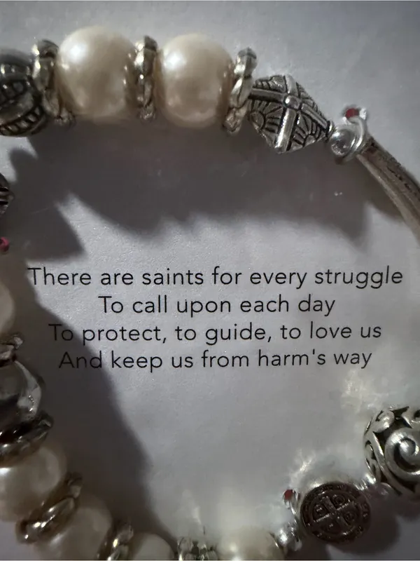Saint Everything Pearl & Silver Cross Charm Bracelet - Image 4