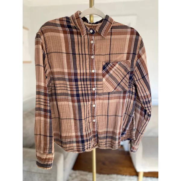 Aerie Plaid LUMBERJANE Shacket Button Up 100% Cotton Quiet Luxury Old Money XS‎ - Image 2