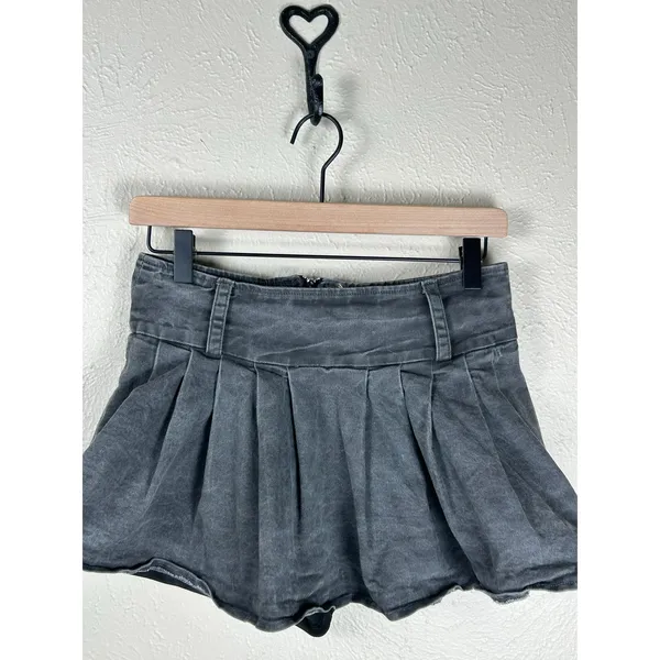Vintage Y2K Micro Mini Skirt Size Small Skort Black Denim Skater Preppy Grunge - Image 2