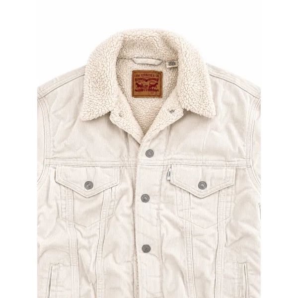 Levi’s Sherpa Collar Corduroy Trucker Jacket Cream Ivory Size Small - Image 3