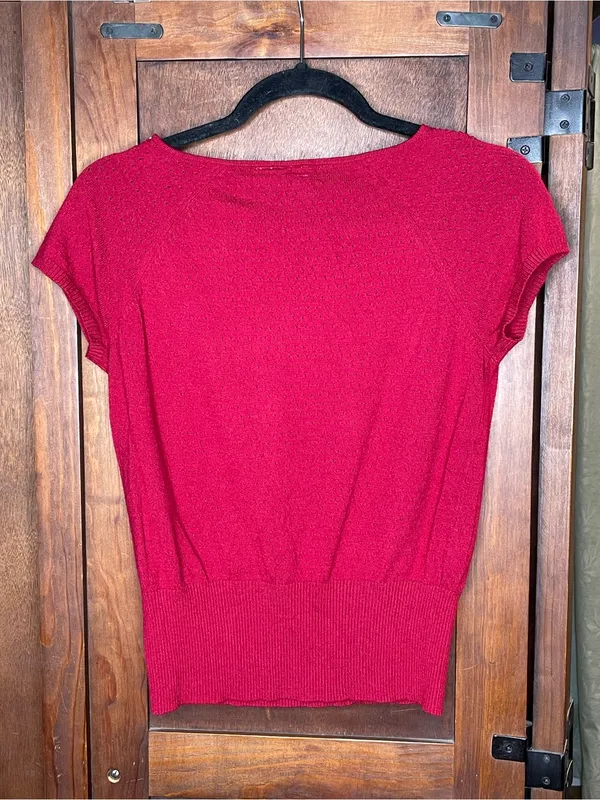 Anthropologie Moth Womens Red White Knit Top Sweater Small Crochet Square Neck - Image 3