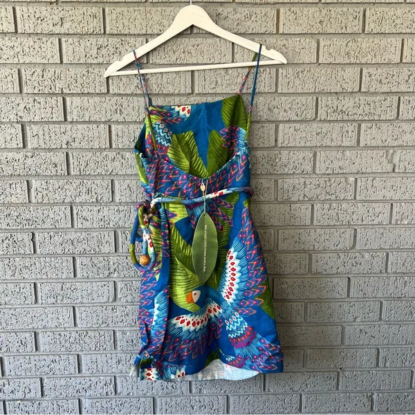 NWT Farm Rio Blue Macaw Mini Wrap Dress Size XS Short Vacation Tropical Cruise - Image 6