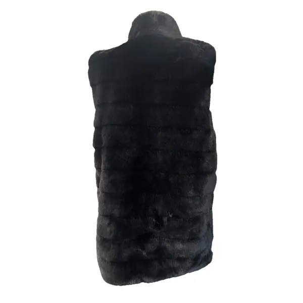 Talbots Black Faux Fur Ribbed Open Front Vest Women's size Small - Image 4