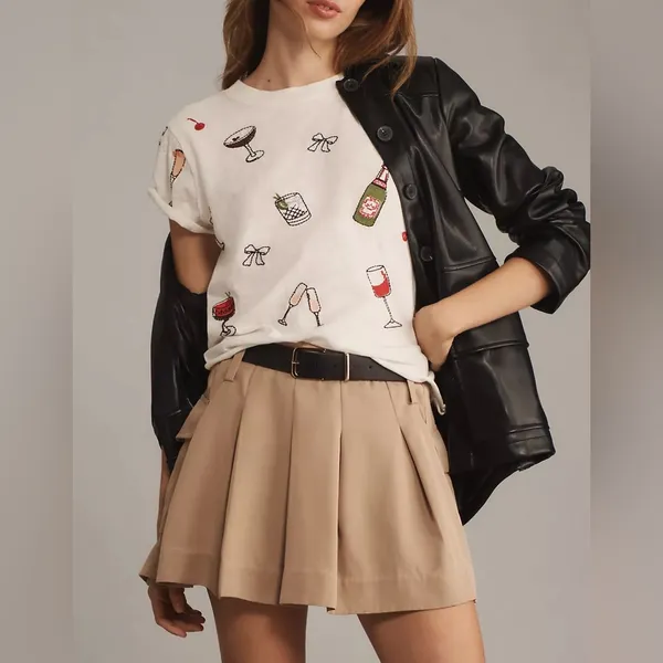 NWT Anthropologie Maeve The Caitlin Embroidered Boxy Tee - drinks - small - Image 3