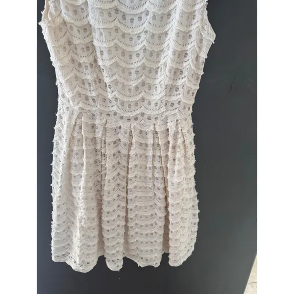 Miami Cream Crochet Scalloped Lace Mini Dress‎ Short Sleeve Coastal L Party - Image 4