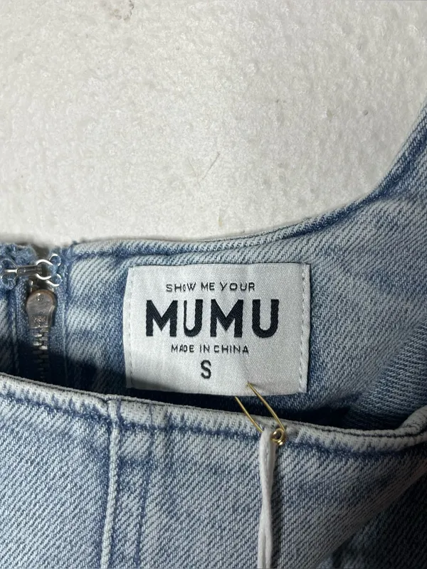 NEW Show Me Your Mumu Sleeveless Corset Denim Mini Dress in Misty Mornings - Image 8