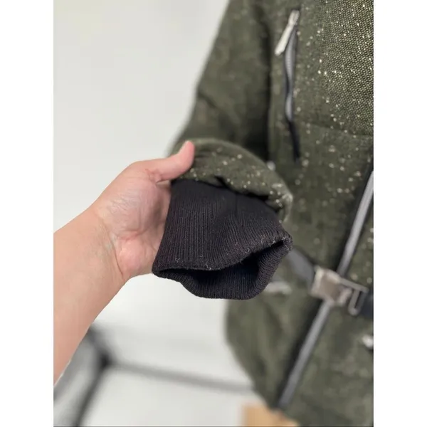 Sam Edelman Circus Women’s M Winter Jacket Faux Sherpa Collar Wool Tweed Green - Image 7