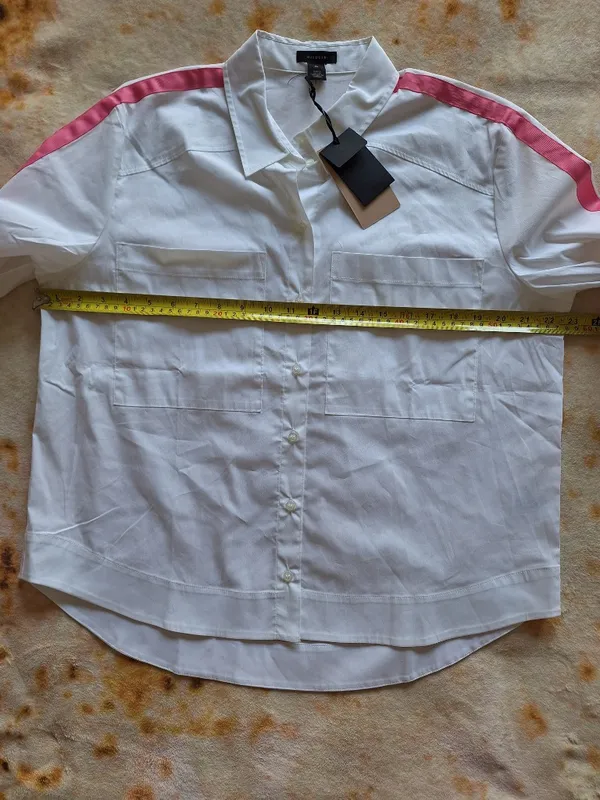NWT Halogen Nordstrom M White Shirt Pink Satin D-Ring Utility Straps Oversized - Image 8