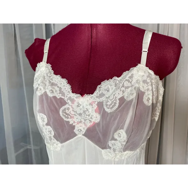 nightgown slip vintage knee length sheer bust white - Image 2